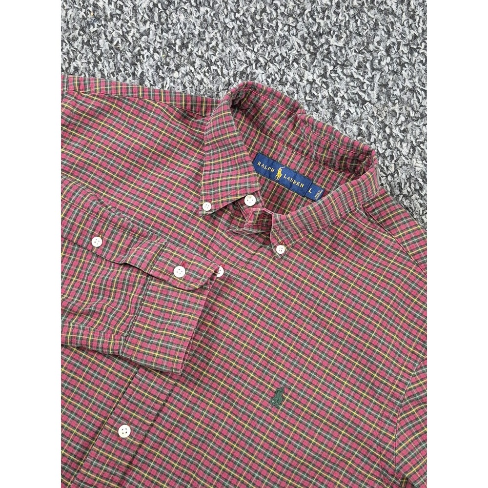 Polo Ralph Lauren Long Sleeve Button Down Large Maroon Green Plaid